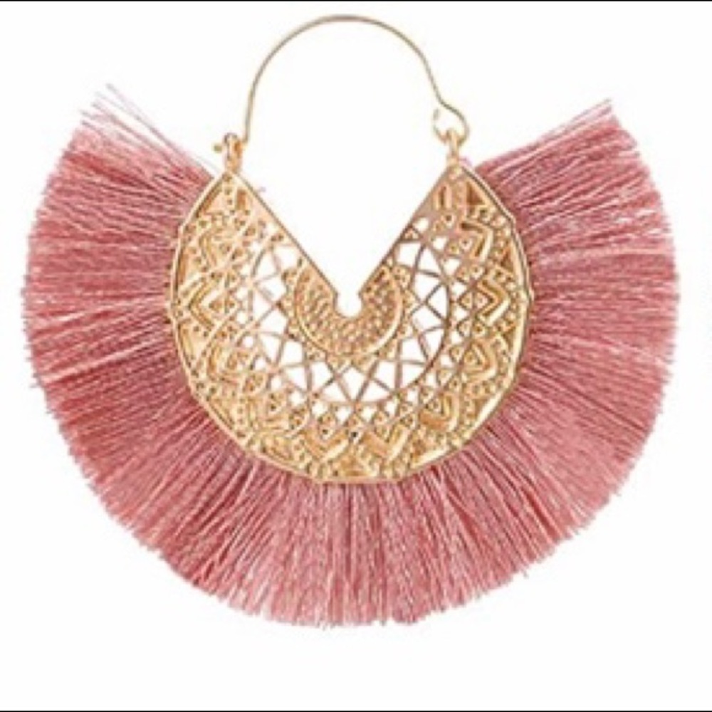 Boho Fringe Earrings Pink